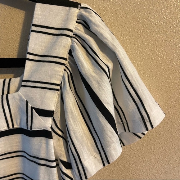 Vince Camuto Waterline Stripe Square Neck Top White Stripe XS 100% Cotton - Picture 3 of 9